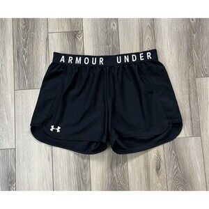 Under Armour Active Shorts Pull On Women's Sz M Black Loose Elastic Waist Logo
